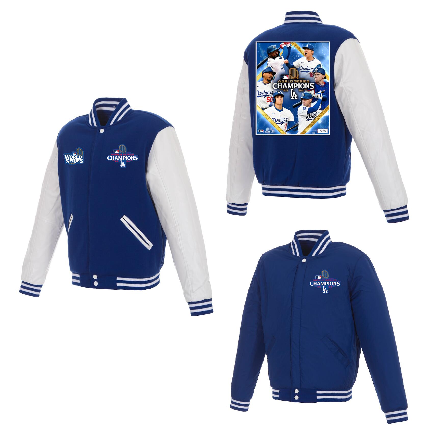 Men Los Angeles Dodgers 5 Freeman 2024 MLB World Series Champions blue Jacket style 2